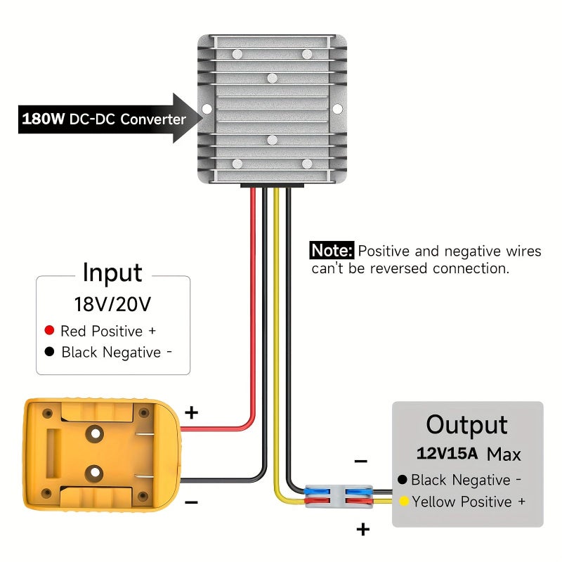 20V To 12V DC Voltage Regulator Converter 12V 15A 180W Compatible With 20V DeWalt Battery With On Off Switch Power Adapter For Electric Vehicles 1 Piece - Image 1