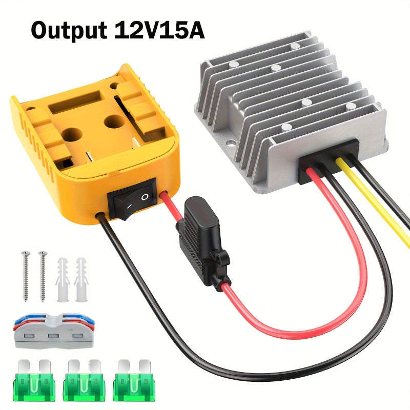 20V To 12V DC Voltage Regulator Converter 12V 15A 180W Compatible With 20V DeWalt Battery With On Off Switch Power Adapter For Electric Vehicles 1 Piece - Image 3