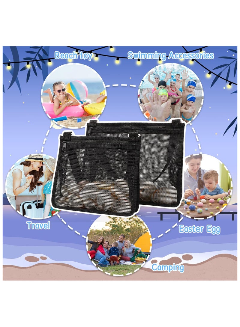 SOLARAE Beach Mesh Bag, Beach Toys Shell Bags, Sand Toys for Picking Shells, Swimming Pool Bag with Zipper Beach Vacation Essentials Including 2PCS of Different Size for Kids and Parents(Only Bags) - Image 5