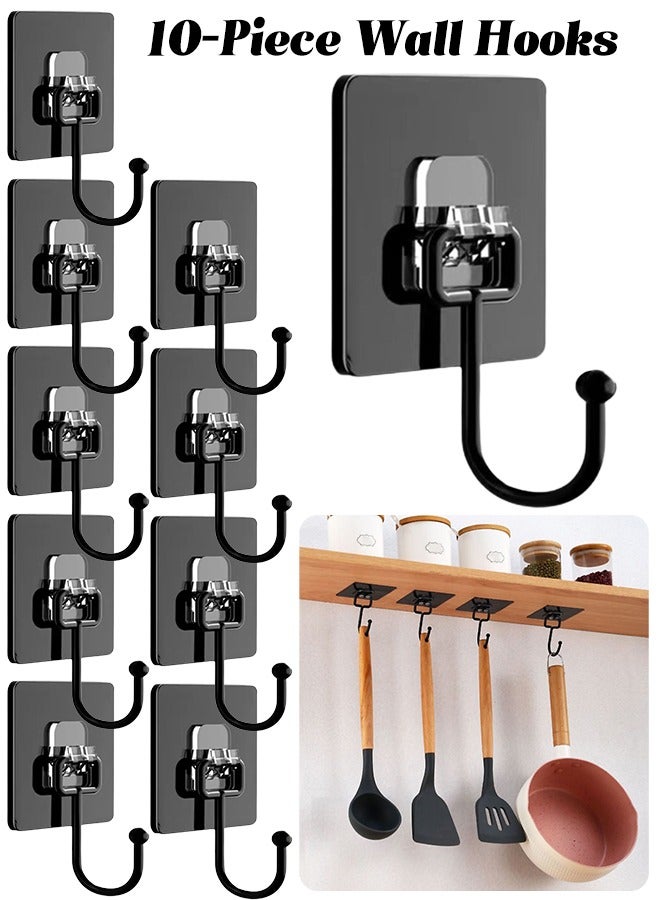10-Piece Wall Hooks - Self Adhesive Hook - Without Nails Drill Free Strong Sticky Hook - Hanging Heavy Duty - for Home, Bathroom, Kitchen, Office