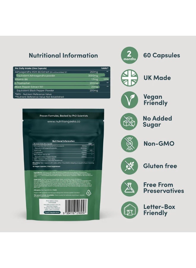 نيوتريشن جيكس أشواجاندا كالم+، يقلل التوتر ويحسن جودة النوم، 60 كبسولة - Image 3