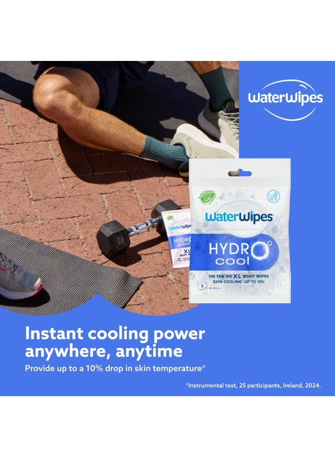 WaterWipes HydroCool Cooling Wipes, XL Body Cleaning Wipe, Stay Fresh & Cool On-the-Go Instant Skin Cooling, Odor & Sweat Removal, Ideal for Gym, Travel & Outdoor Use, 8 Count (1 pack) - Image 3