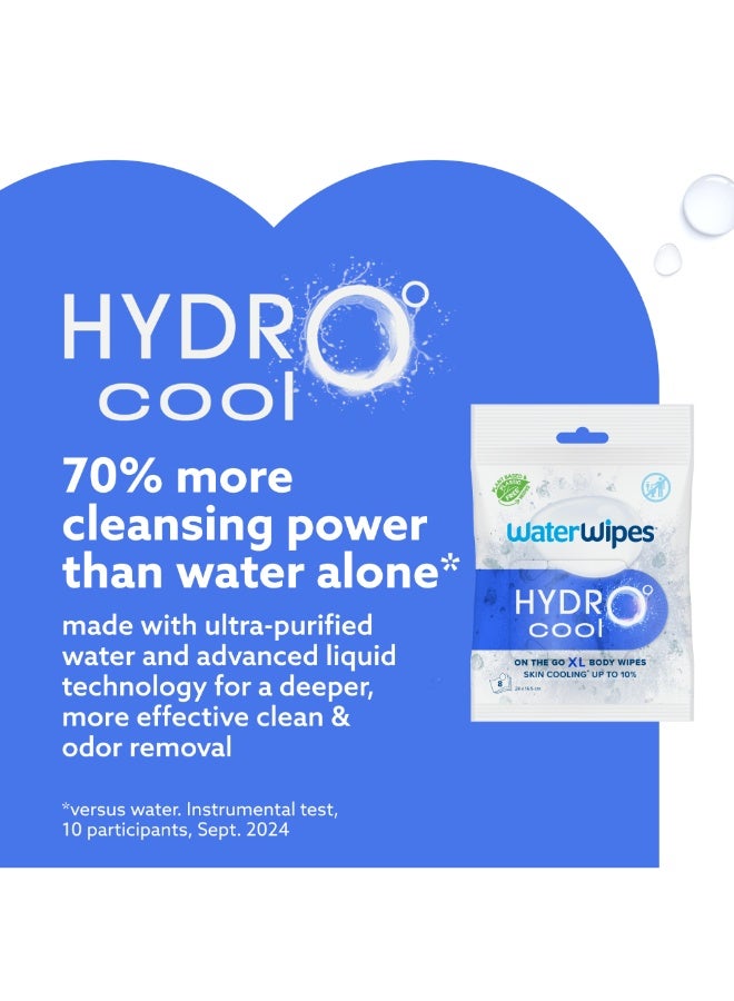 WaterWipes HydroCool Cooling Wipes, XL Body Cleaning Wipe, Stay Fresh & Cool On-the-Go Instant Skin Cooling, Odor & Sweat Removal, Ideal for Gym, Travel & Outdoor Use, 8 Count (1 pack) - Image 2