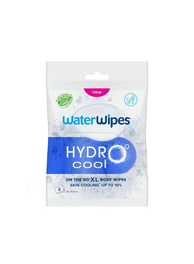WaterWipes HydroCool Cooling Wipes, XL Body Cleaning Wipe, Stay Fresh & Cool On-the-Go Instant Skin Cooling, Odor & Sweat Removal, Ideal for Gym, Travel & Outdoor Use, 8 Count (1 pack) - Image 1