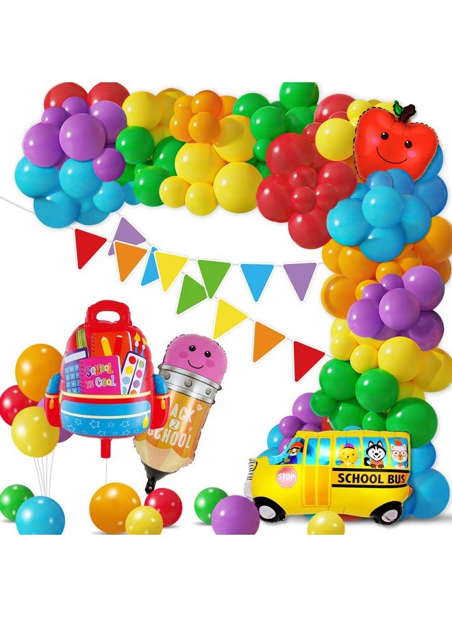 Moon Boat Back to School Balloons Garland Arch Kit Decorations - Welcome First Day of School Triangle Banner with Bus/Schoolbag/Pencil Foil Balloon for Party Decor Supplies - Image 1