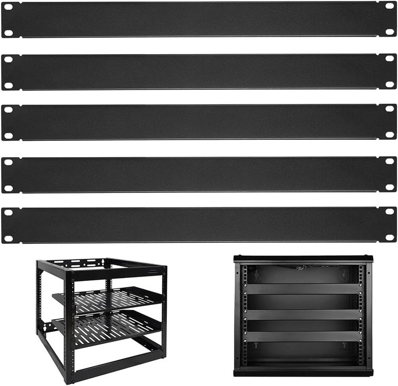 Rack Mount Filler Panel Set, 5-Pack 1U Black Metal Panels for 19 in Server Enclosure Or Network Cabinet, Blank Rack Mount for Data Equipment - Image 1