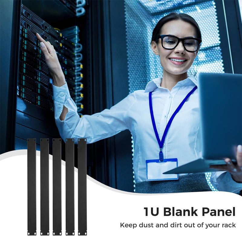 Rack Mount Filler Panel Set, 5-Pack 1U Black Metal Panels for 19 in Server Enclosure Or Network Cabinet, Blank Rack Mount for Data Equipment - Image 2