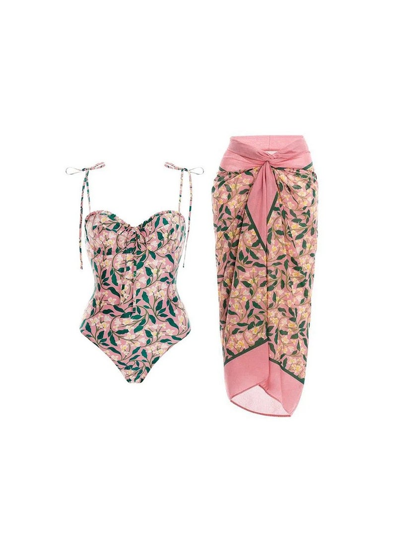 Y&D Womens One Piece Swimsuit with Cover Up Sarong Wrap Floral Bathing Suits 1 Piece Swim Suit with Beach Cover Up Set - Image 1