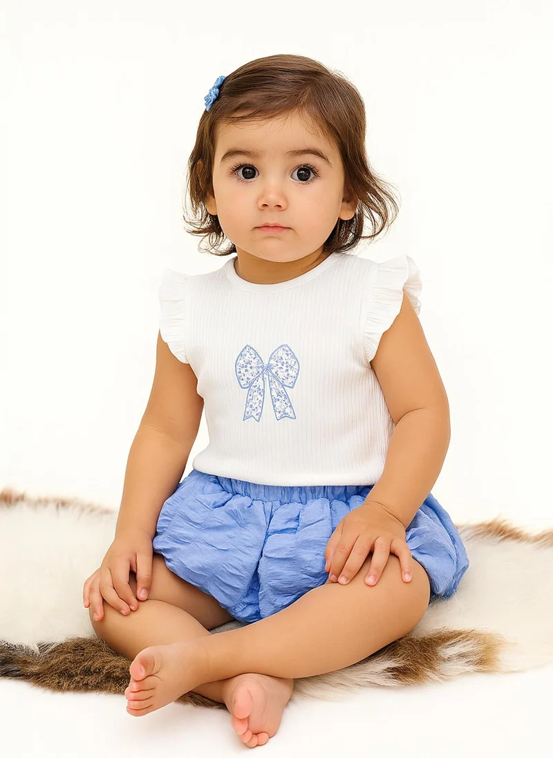 Nautinati Nautinati White Printed Top And Blue Balloon Skirt For Girls