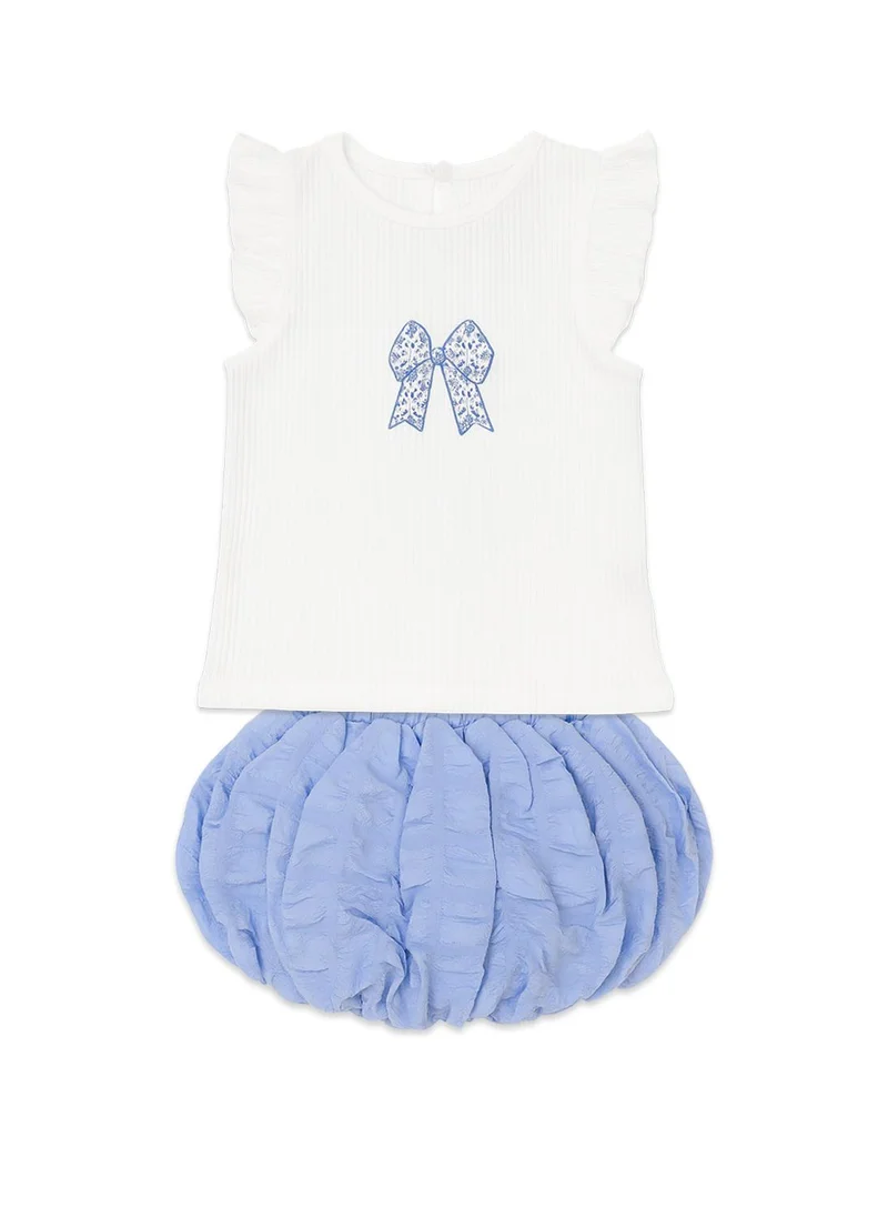 Nautinati Nautinati White Printed Top And Blue Balloon Skirt For Girls