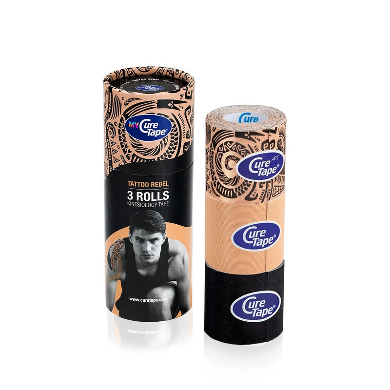 CureTape Sports Kinesiology Tape for Muscle Joint Pain Elastic Therapeutic Tape Waterproof Athletic Tape Medical K Tape 25 Stronger Adhesion Tattoo Rebel 2inx8ft Pack of 3