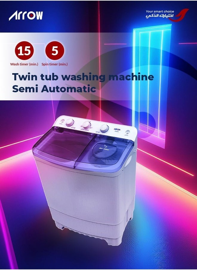 Arrow 4.5KG Twin Tub Semi-Automatic Washing Machine, Quick-and-Easy Installation, White Color | Model Name: RO-06TTB  - Image 4