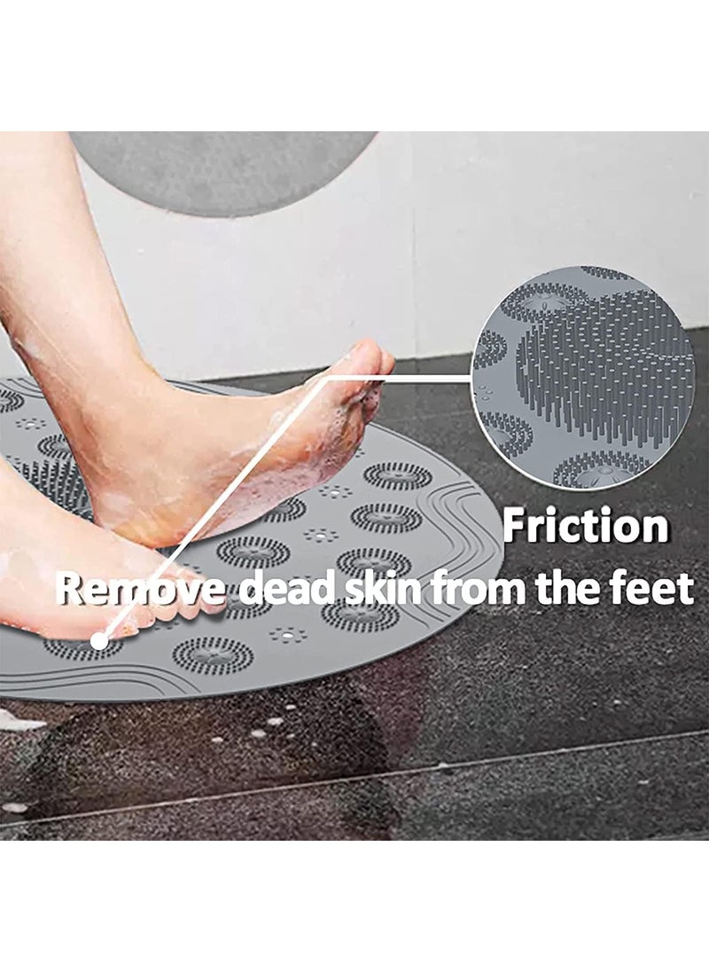 RUSHTEX Non Slip Shower Mat with Friction and Suction Cup Anti Slip Bath Mats with Drain Hole in Middle for Shower Stall Bathroom Floor Mat with Massage Friction