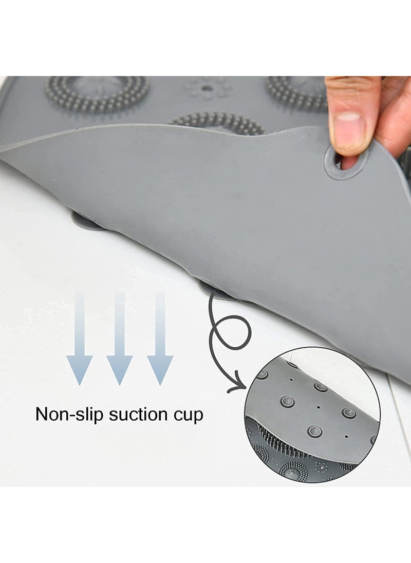 RUSHTEX Non Slip Shower Mat with Friction and Suction Cup Anti Slip Bath Mats with Drain Hole in Middle for Shower Stall Bathroom Floor Mat with Massage Friction