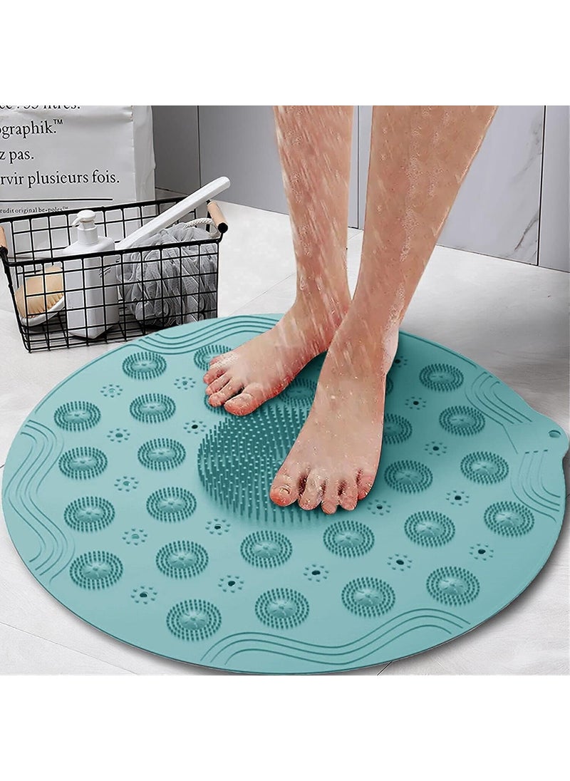 RUSHTEX Non Slip Shower Mat with Friction and Suction Cup Anti Slip Bath Mats with Drain Hole in Middle for Shower Stall Bathroom Floor Mat with Massage Friction