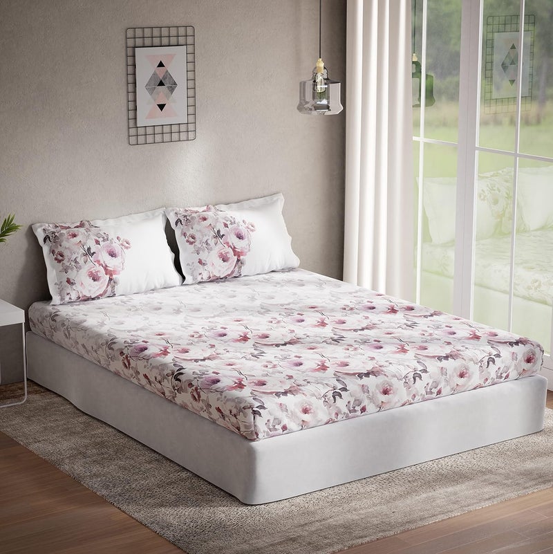 DDECOR Live beautiful DDECOR Floral Cotton 136 TC Double Bed Sheet with 2 Pillow Covers Pink 