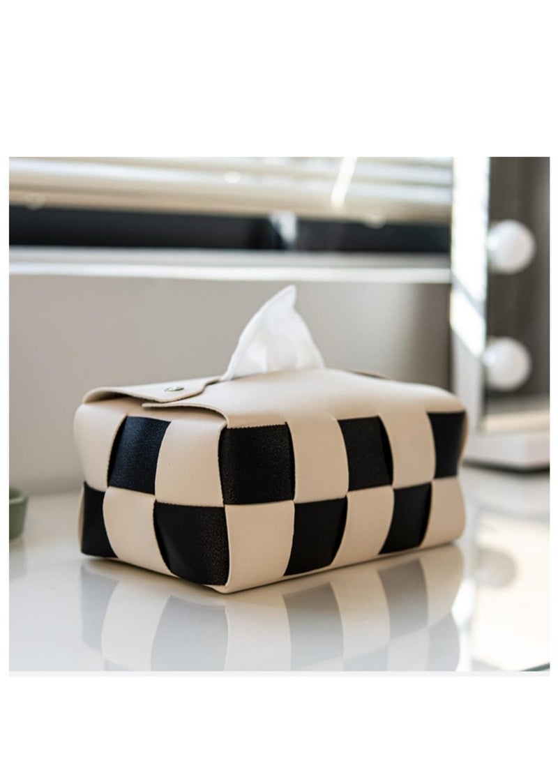 Zikra PU Leather Tissue Box, Woven Rectangular Tissues Boxes, Small Catchall Storage Box, Modern Decorative Storage Box for Bathroom, Car, Bedroom, Hotel, Office, White Black - Image 3