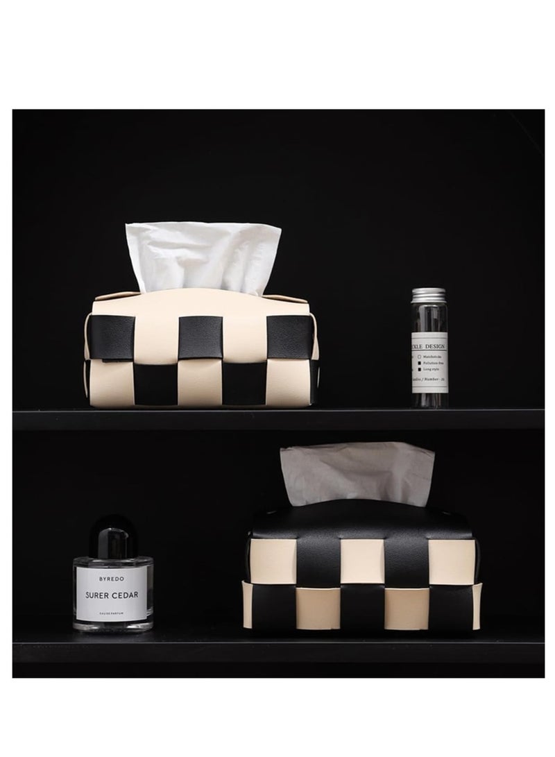 Zikra PU Leather Tissue Box, Woven Rectangular Tissues Boxes, Small Catchall Storage Box, Modern Decorative Storage Box for Bathroom, Car, Bedroom, Hotel, Office, White Black - Image 2