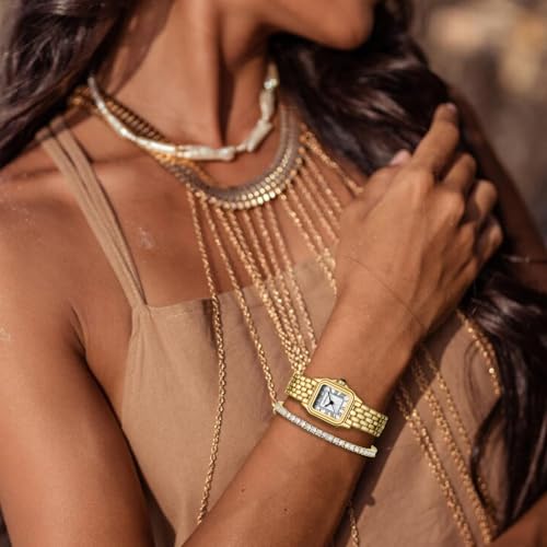 CHEETAH Women’s Gold Watch and Classic Diamond Tennis Bracelet Set - Image 5