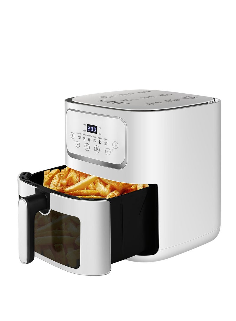 لاك لايش مقلاة هوائية 10 لتر حجم كبير ، 6 إعدادات مسبقة ، 1300 واط ، لوحة بلمسة واحدة ، تقنية تدفق الهواء التوربيني 360l ، سلة مقلاة هوائية غير لاصقة ، آمنة للغسل في غسالة الأطباق ، تصميم أبيض أنيق - Image 1