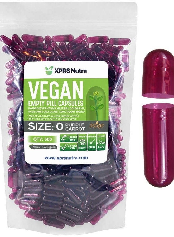 XPRS Nutra Size 0 Empty Capsules - 500 Count Empty Vegan Capsules - Vegetarian Empty Pill Capsules - DIY Vegetable Capsule Filling - Veggie Pill Capsules Empty Caps (Purple Carrot) - Image 1