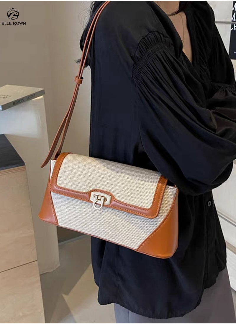 BLLE ROWN Women Armpit Bag, Retro Light Shoulder Bag With Color Block Design, Versatile Haversack East West Bags  , Crossbody Bag With Large Capacity Suitable For Daily Use, Work, Commute,Shopping  - Image 1