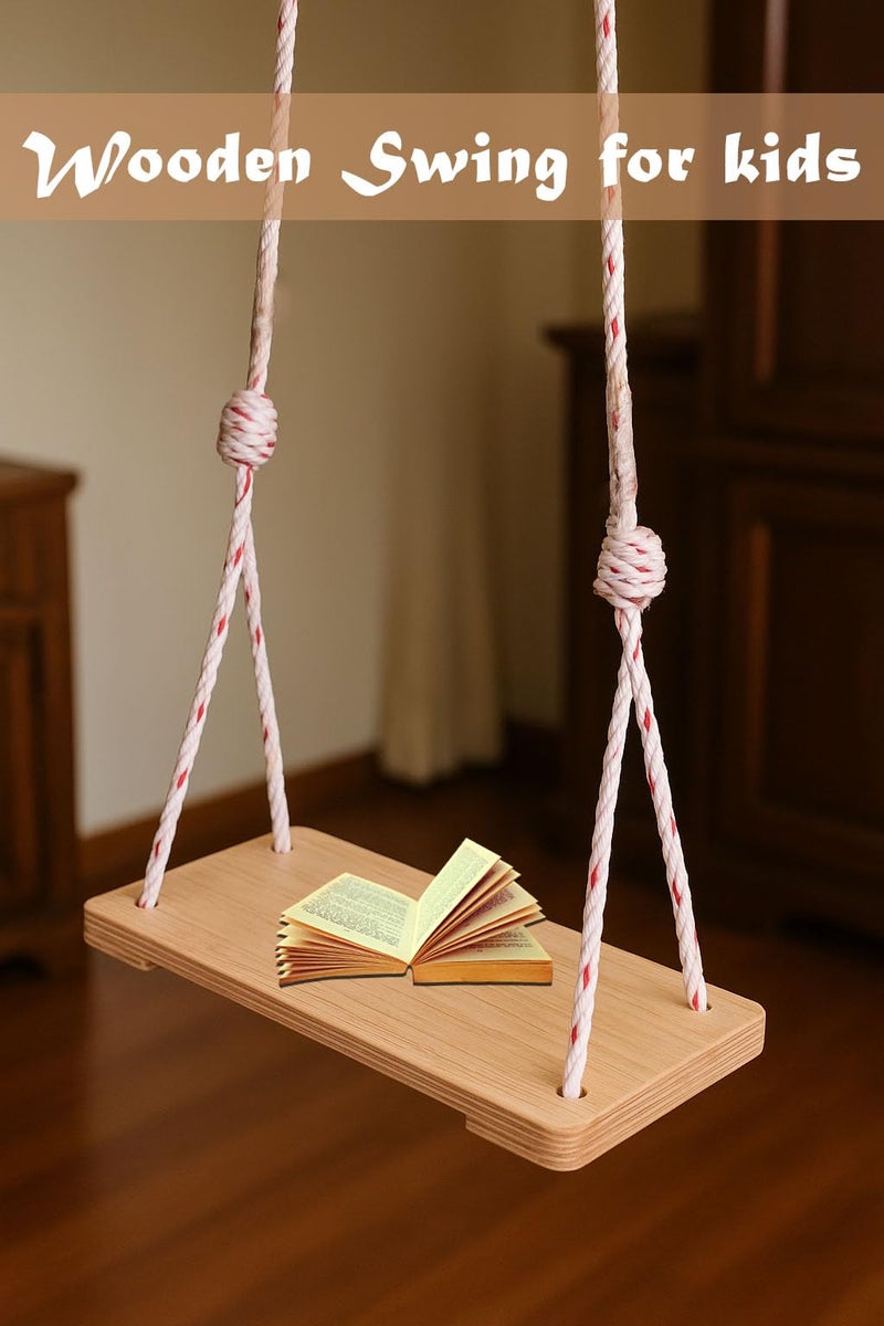 Homecute Wooden Hammocks Swing with Adjustable Rope for Indoor & Outdoor, Hanging Jhoola for Home Balcony, Garden for Kid’s, Complete Accessories Single Seater - Image 3