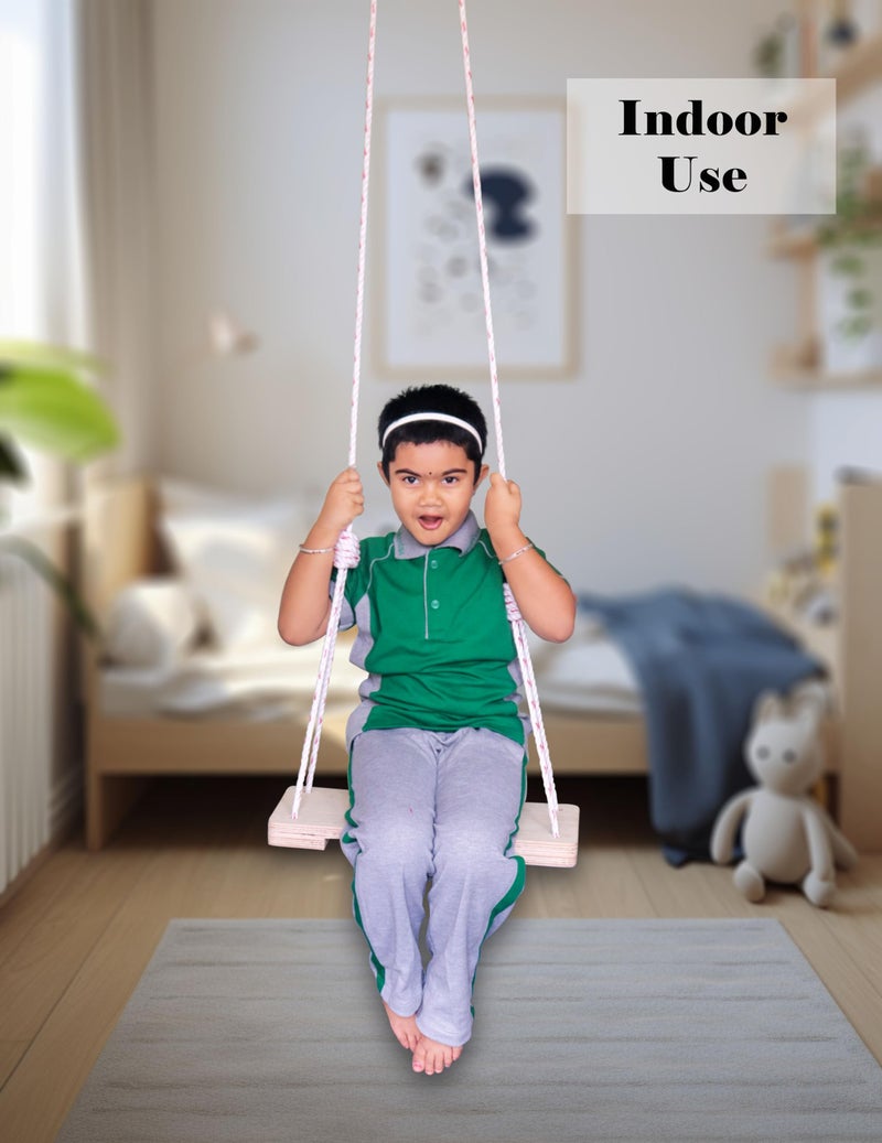 Homecute Wooden Hammocks Swing with Adjustable Rope for Indoor & Outdoor, Hanging Jhoola for Home Balcony, Garden for Kid’s, Complete Accessories Single Seater - Image 2