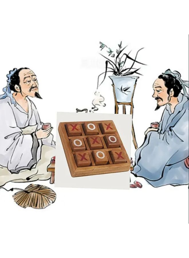 لعبة خشبية تيك تاك تو XO لوح شطرنج استراتيجية طاولة ديكور هدية للكبار - Image 4