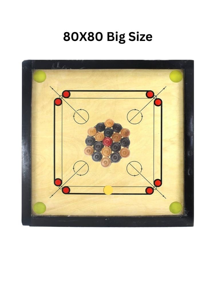 بريميم لعبة الكيرم اللوحية مع العملات والمضرب – متوفرة بأحجام متعددة، صناعة هندية من الخشب عالي الجودة، حجم كبير - Image 1