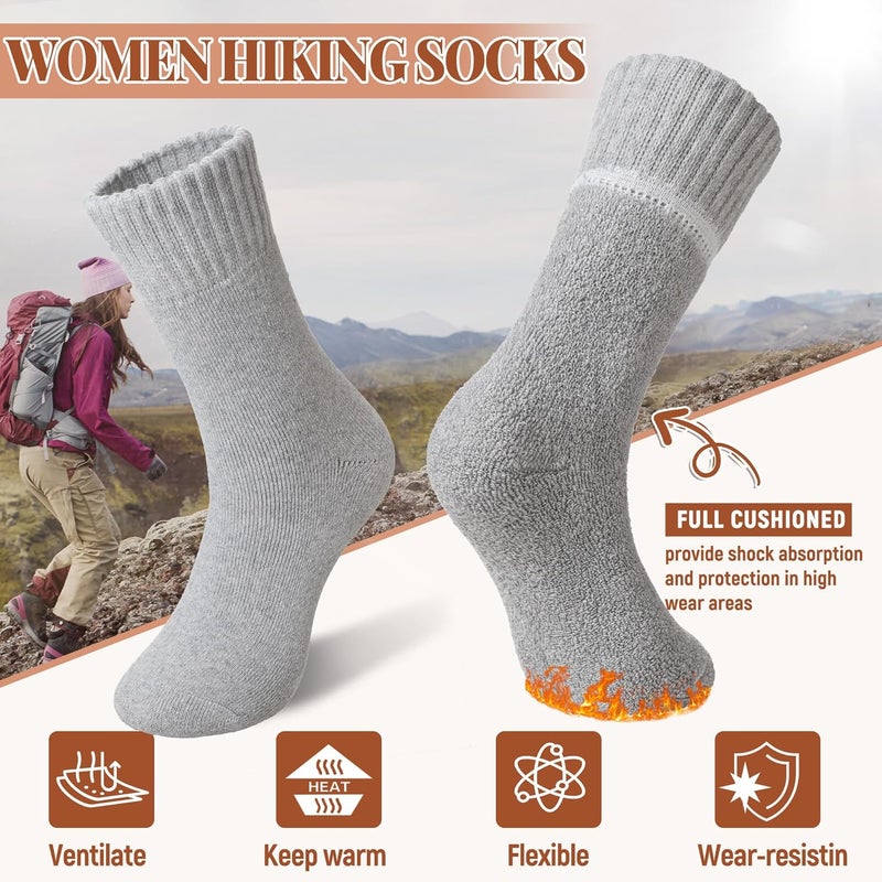 Velice Wool Socks for Women Merino Wool Boot Hiking Thick Thermal Warm Winter Crew Cushion Cozy Work Socks 5 Pairs - Image 4