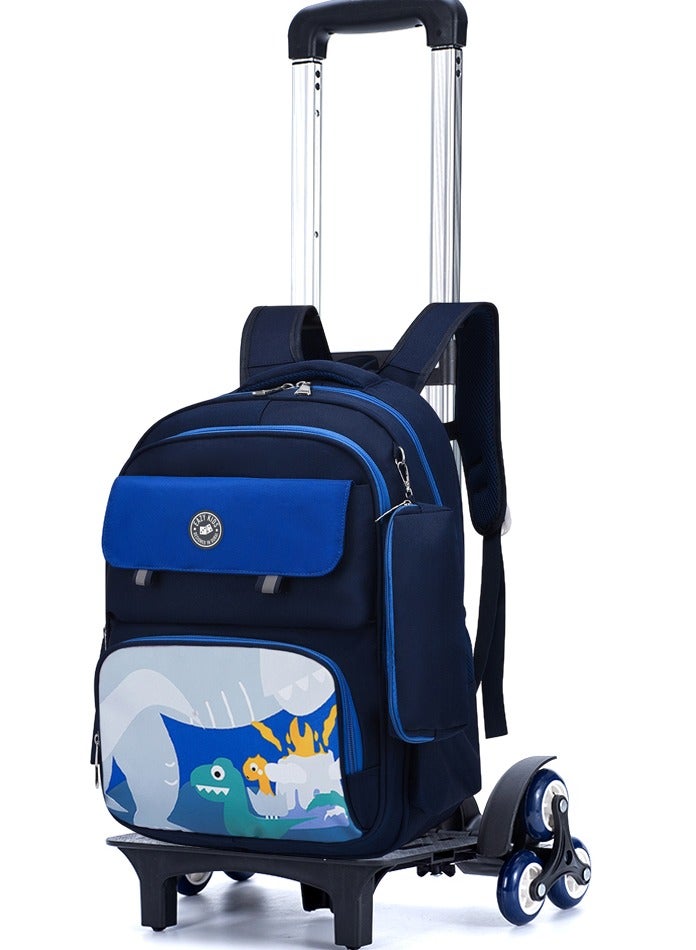 إيزي كيدز Eazy Kids Dino School Bag with  Universal TROLLEY and Pencil Case - Dark Blue - Image 1