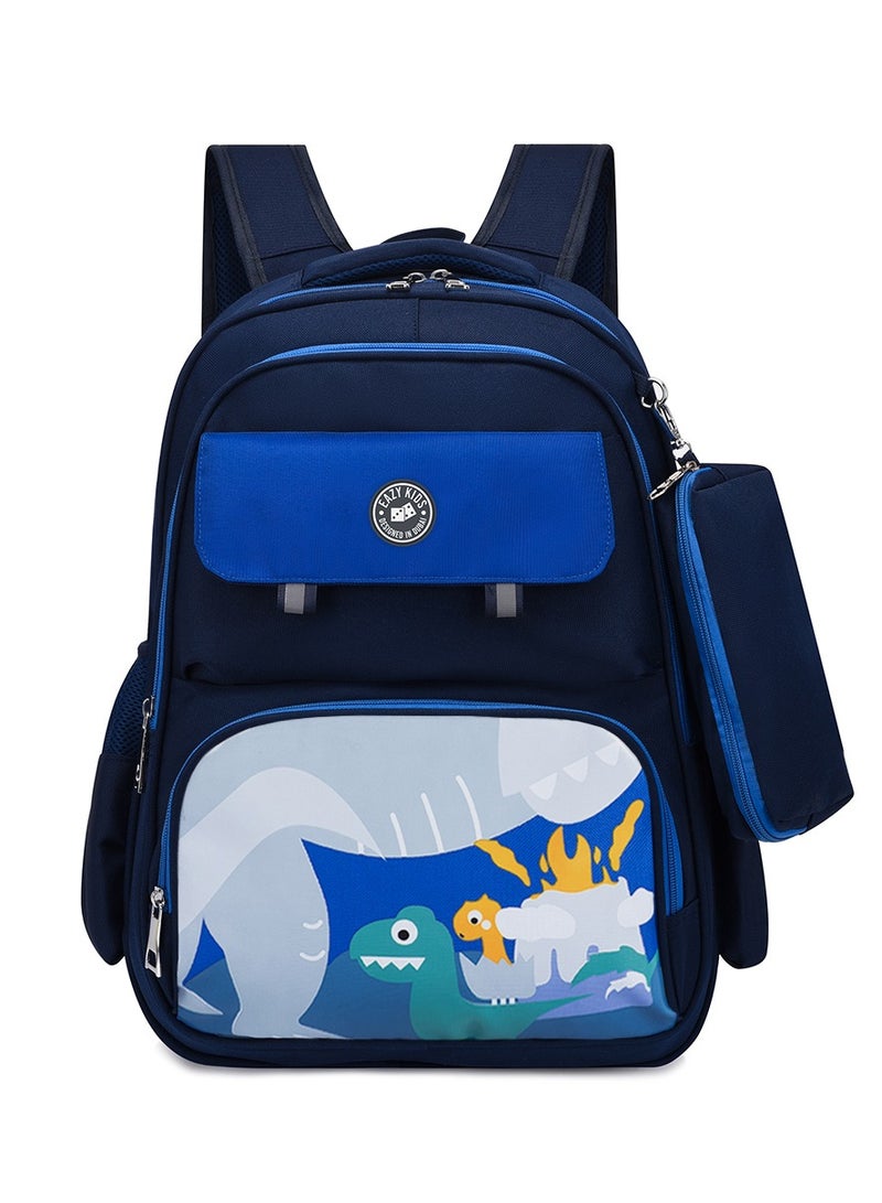 إيزي كيدز Eazy Kids Dino School Bag with  Universal TROLLEY and Pencil Case - Dark Blue - Image 2