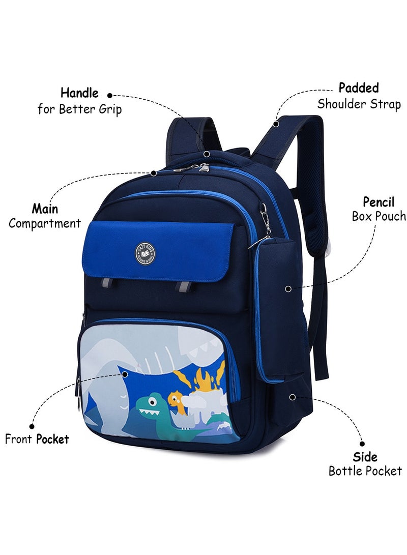 إيزي كيدز Eazy Kids Dino School Bag with  Universal TROLLEY and Pencil Case - Dark Blue - Image 3