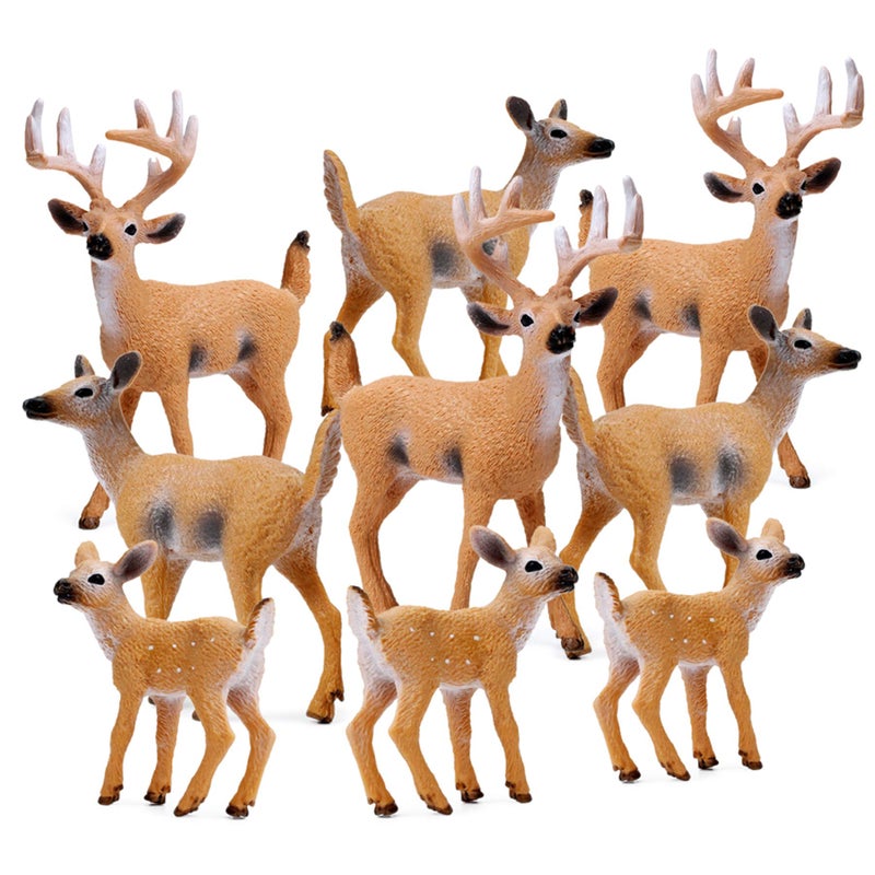 RESTCLOUD Deer Figurines Cake Toppers Deer Toys Figure Small Woodland Animals Set of 9 - Image 2