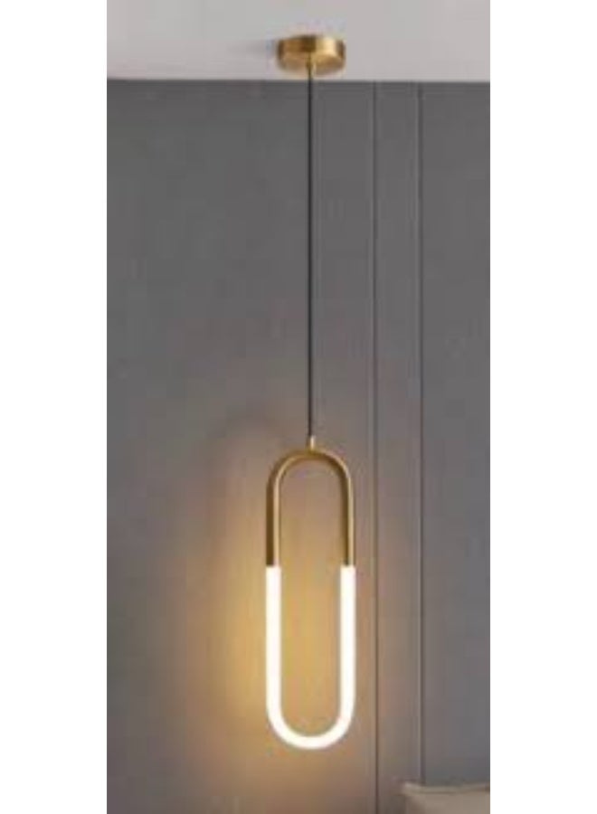 المفتاحة مصباح LED حديث معلق - مصباح معلق حلقي بسيط باللونين الذهبي والأبيض، مناسب لغرف الطعام، والمعيشة، وغرف النوم، وجزيرة المطبخ، وديكور المكاتب | وحدة إضاءة سقف أنيقة مع سلك قابل للتعديل - Image 1