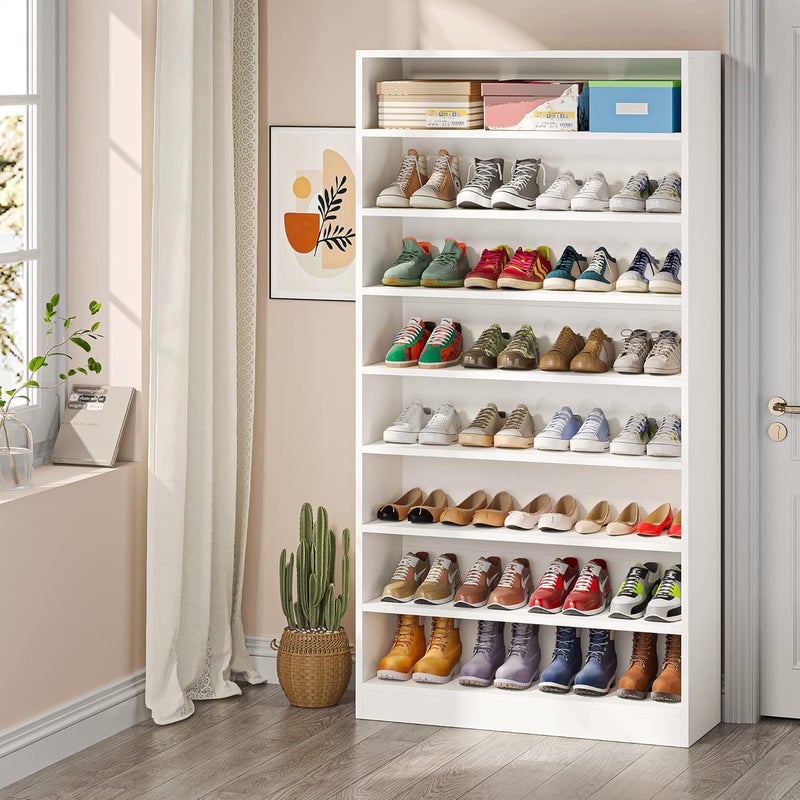 Tribesigns Shoe Cabinet, 9 Tiers 40-45 Pairs Heavy Duty Wood Freestanding Shoe Storage Cabinet, 180cm Tall Shoe Cabinet with Open Storage for Entryway, White - Image 3