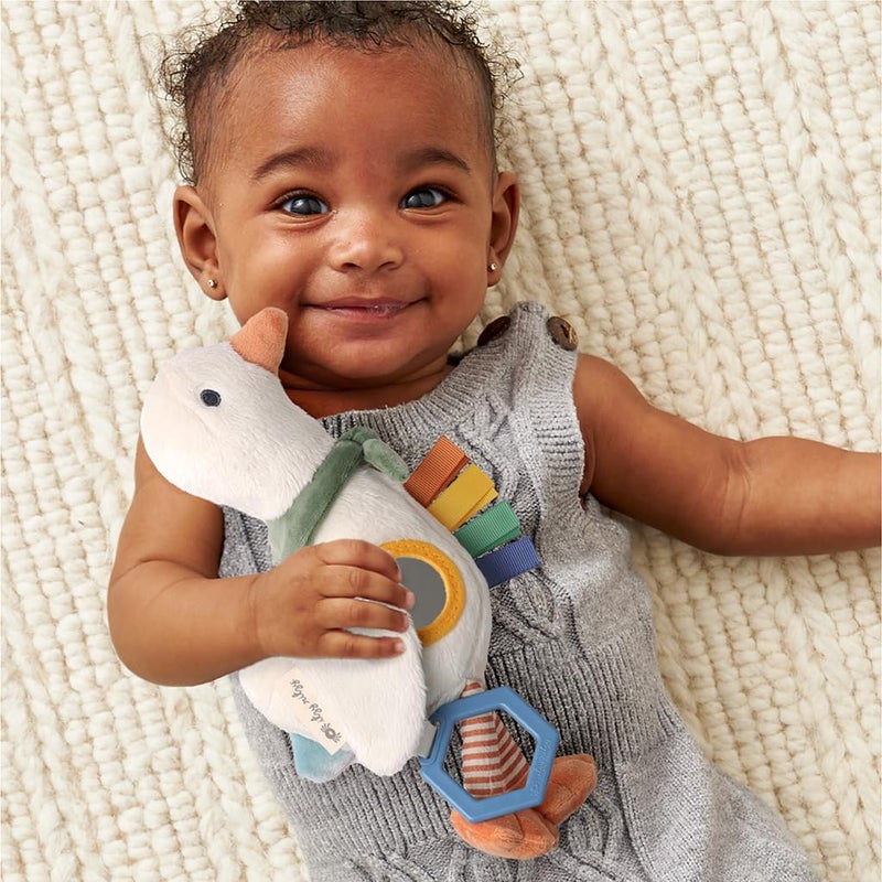 Itzy Ritzy Bitzy Traveler Car Seat & Stroller Toy for Babies â€“ Developmental Sensory Toy Features Crinkle & Rattle Sounds & Multiple Textures â€“ Hanging Travel Buddy for On-the-Go Entertainment (Goose) - Image 2