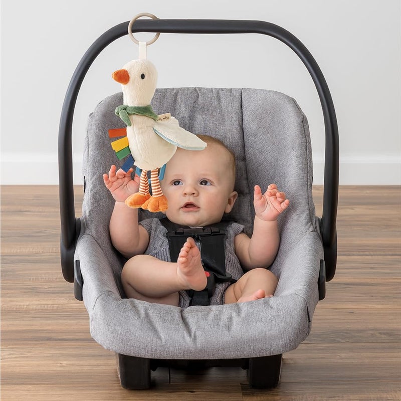 Itzy Ritzy Bitzy Traveler Car Seat & Stroller Toy for Babies â€“ Developmental Sensory Toy Features Crinkle & Rattle Sounds & Multiple Textures â€“ Hanging Travel Buddy for On-the-Go Entertainment (Goose) - Image 3