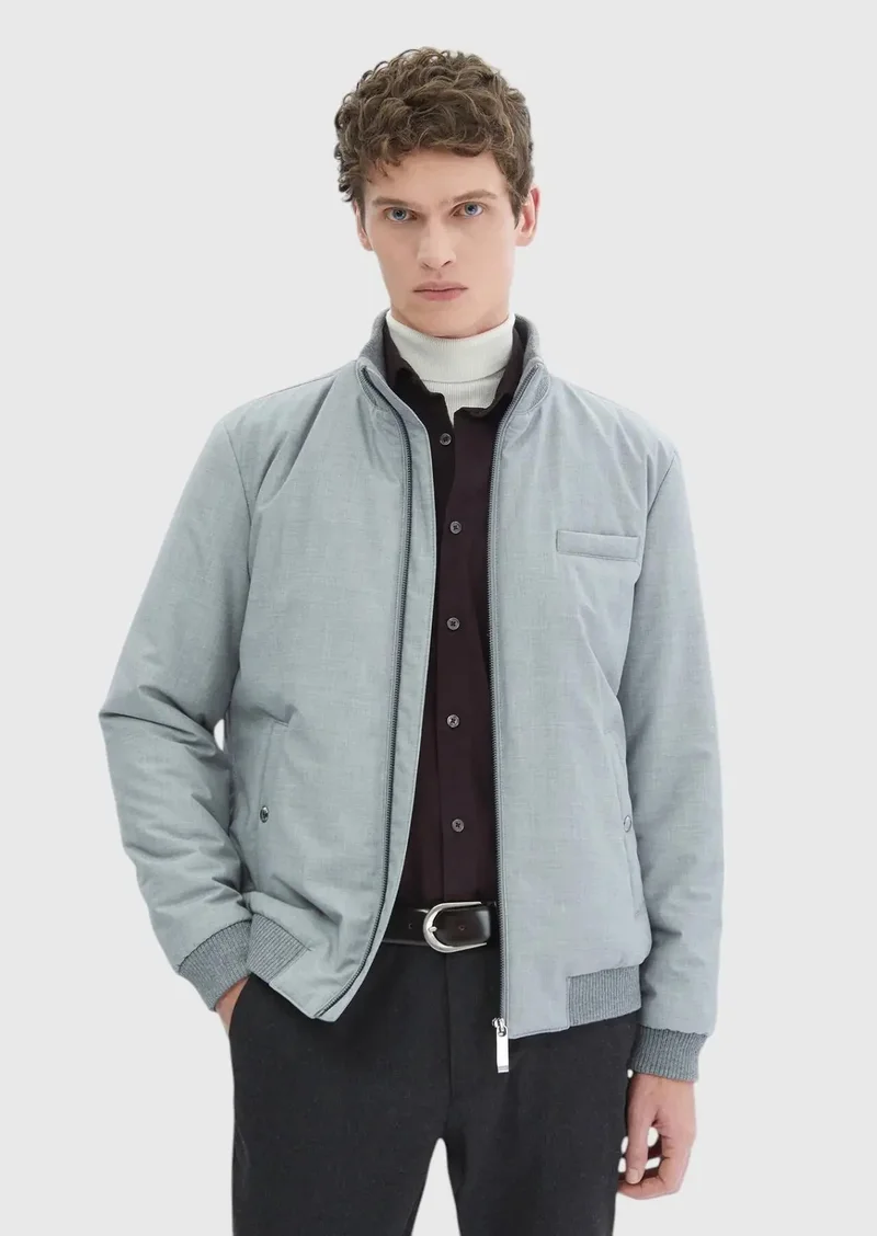 RAMSEY Grey Regular Fit Turtleneck Casual Weaving Coat