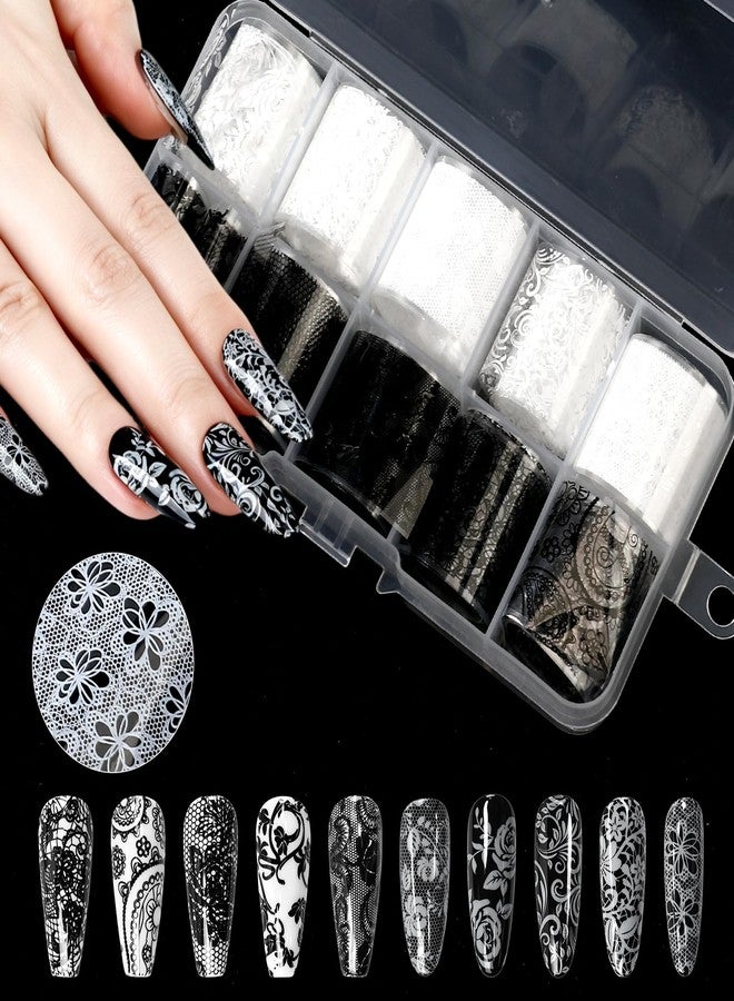 heemeei Nail Foil Transfer Sheets, 20 Rolls Nail Foils Transfer Nail Art(10 Roll Black White Floral Lace Nail Foil & 10 Roll Leopard Print Nails Foils Transfer), Transfer Foil for Acrylic Nails - Image 2