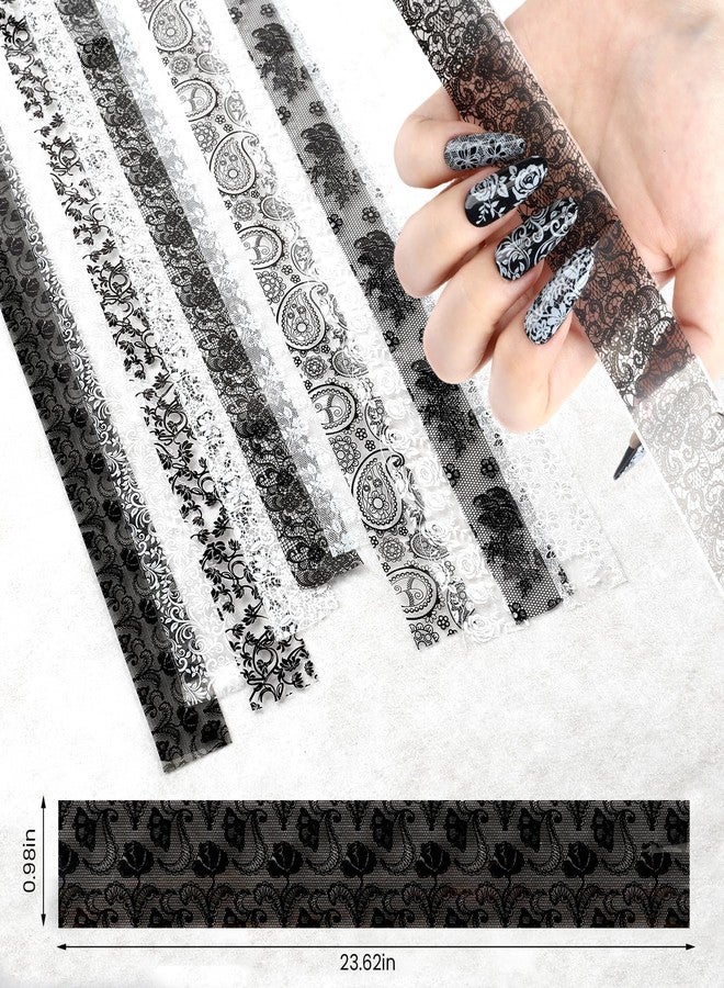 heemeei Nail Foil Transfer Sheets, 20 Rolls Nail Foils Transfer Nail Art(10 Roll Black White Floral Lace Nail Foil & 10 Roll Leopard Print Nails Foils Transfer), Transfer Foil for Acrylic Nails - Image 4