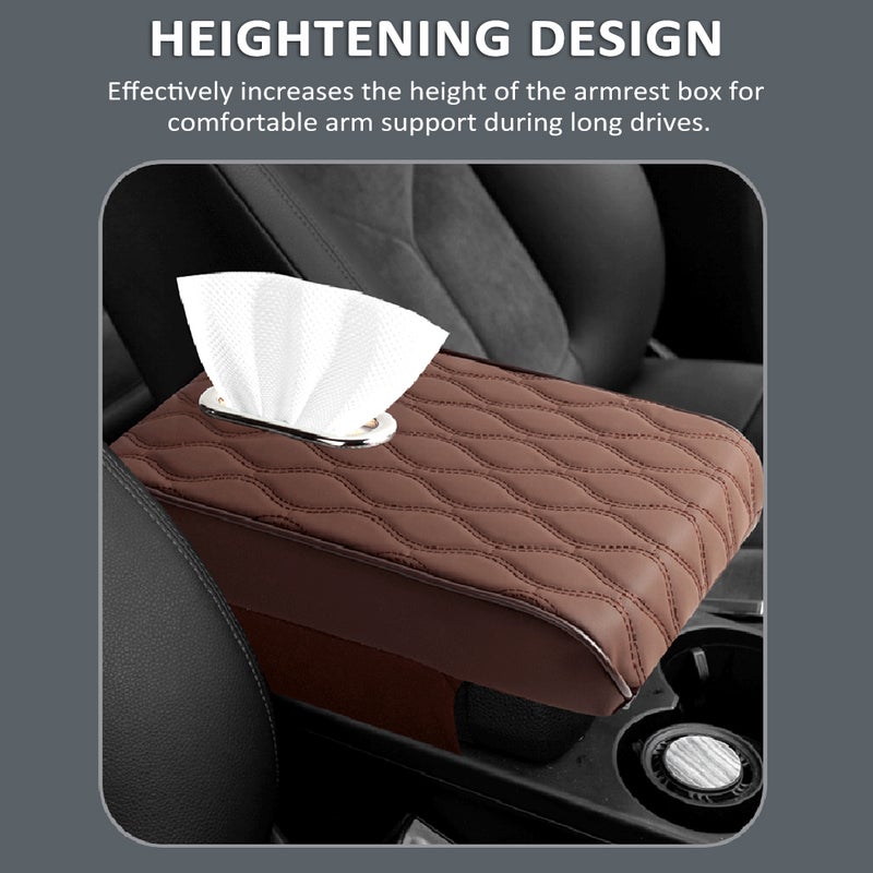 Car Center Console Pad, Universal Car Armrest Seat Box Cover with Built-in Tissue Box, Car Interior Accessories, Auto Memory Foam Leather Armrest Cover Protector for Most SUVs, Trucks, Cars (Beige) - Image 2