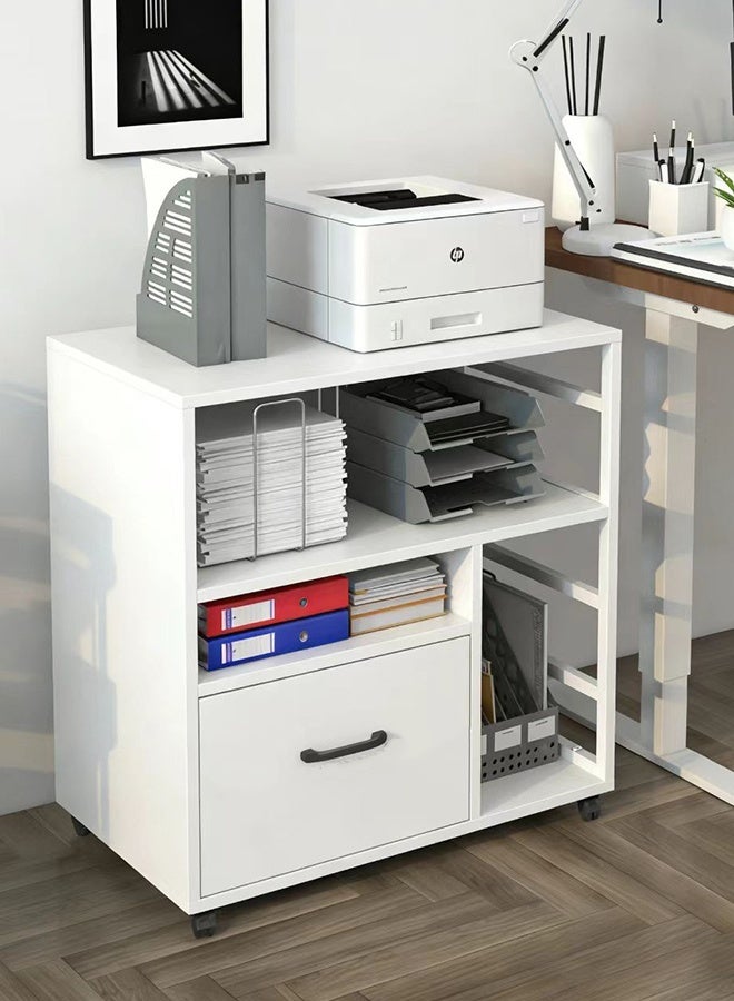 Movable Filing Cabinet ,Wood Storage Cabinet With Open Storage Shelves,Floor Document Cabine Office Cabinet with Rolling Wheel Printer Stand and Open Storage Shelves, for Home Office