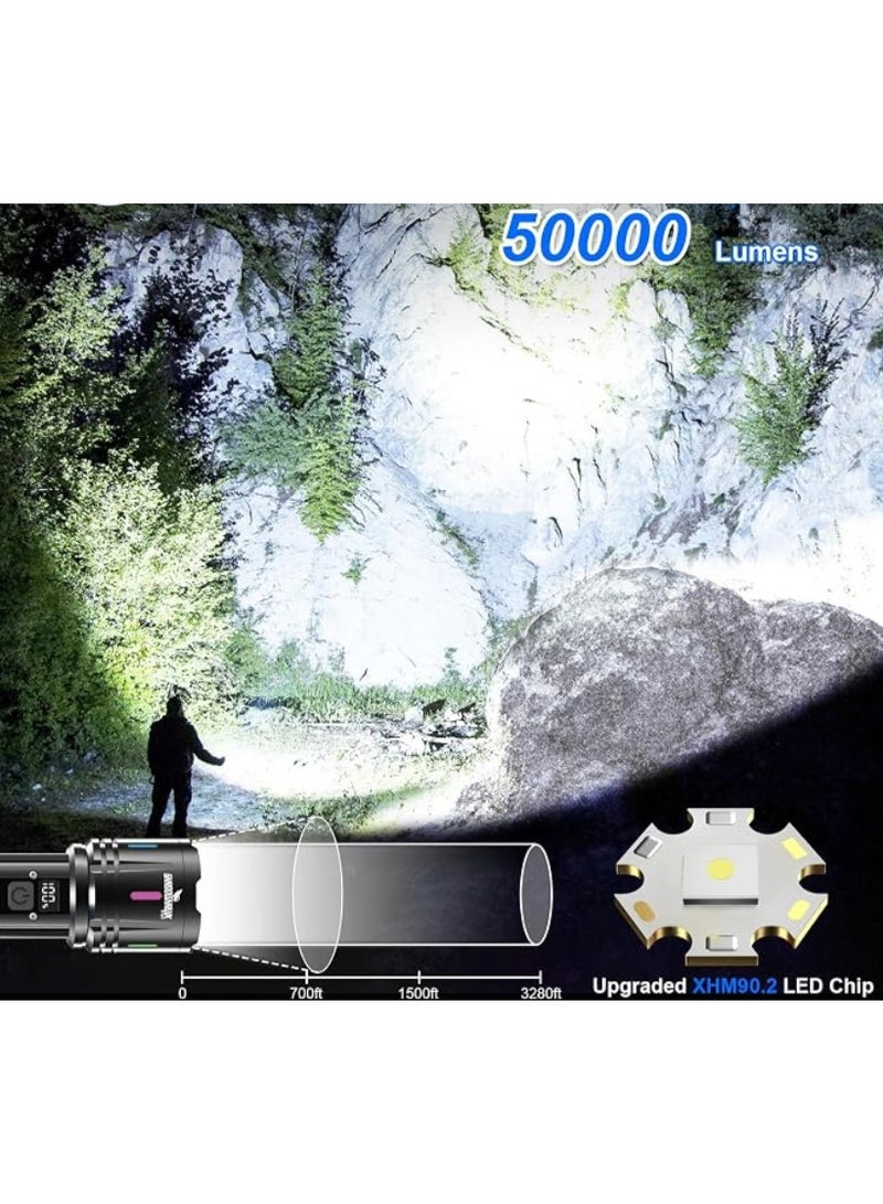 orch Rechargeable 50000 Lumens, 1500M Long Throw Flashlight, LCD Display Tactical Flashlight, XHM90.2 Super Bright LED Handheld Torch with Power Bank Function, IPX67 Waterproof for Camping Hunting Emergency - Image 2