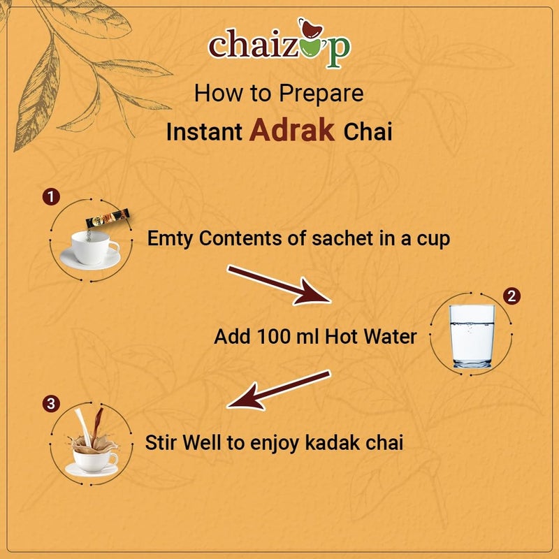 Chaizup Daily 1 Min Instant Adrak Chai Premix - 30 Sachets | Adrak Flavours | 30 Servings | 420g - Image 4