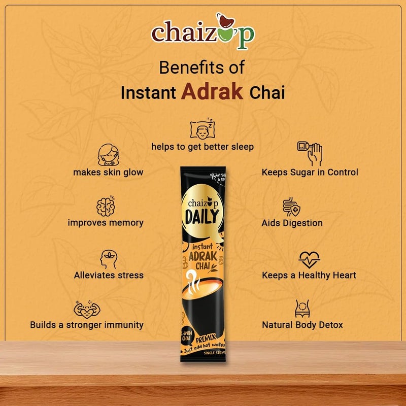 Chaizup Daily 1 Min Instant Adrak Chai Premix - 30 Sachets | Adrak Flavours | 30 Servings | 420g - Image 5