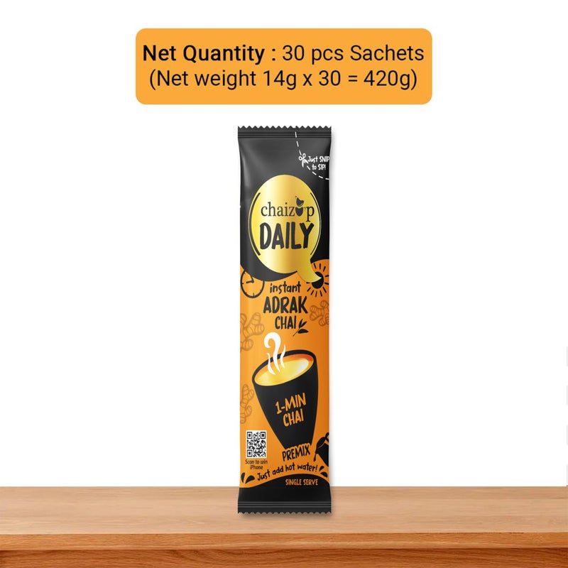 Chaizup Daily 1 Min Instant Adrak Chai Premix - 30 Sachets | Adrak Flavours | 30 Servings | 420g - Image 2