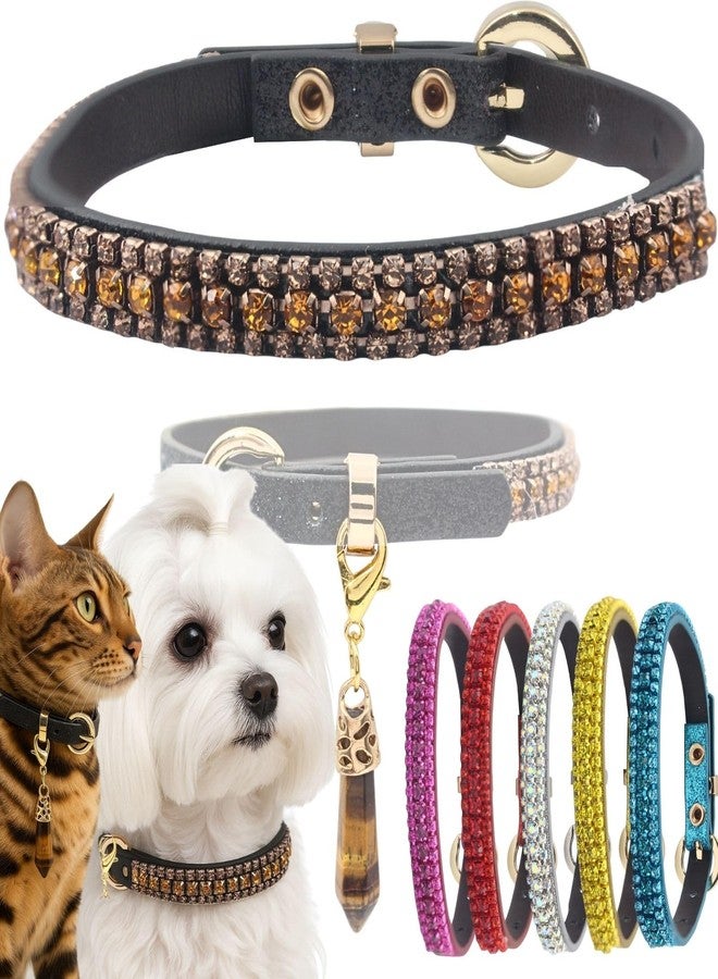 PEARLY JUN Rhinestone Dog Collars for Small Dogs Cat, XS Champagne Bling Diamond Cat Collar Cute Luxury Crystal Pet Puppy - Image 1
