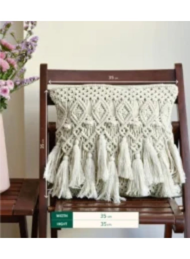 HMK CRAFTS كيس وسادة مكرمية ،  يدوي الصنع لإضافة لمسة جمالية - Image 1